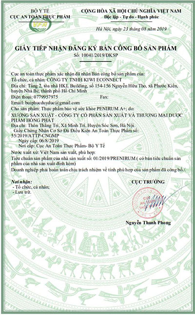 giấy chứng nhận penirum a+
