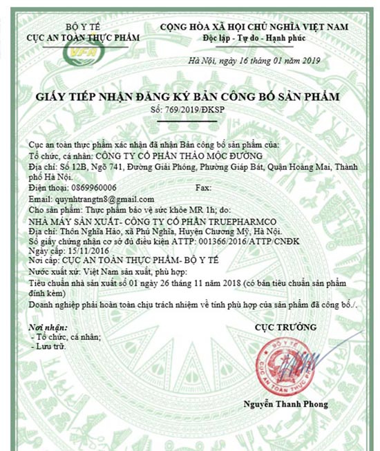 mr 1h chứng nhận