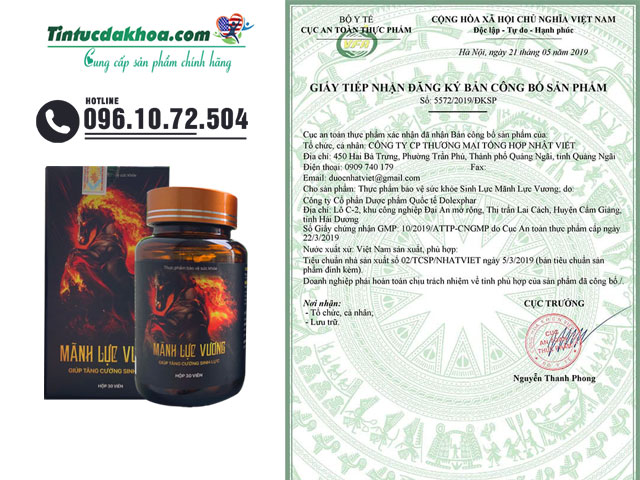 Giấy công bố sản phẩm Mãnh Lực Vương