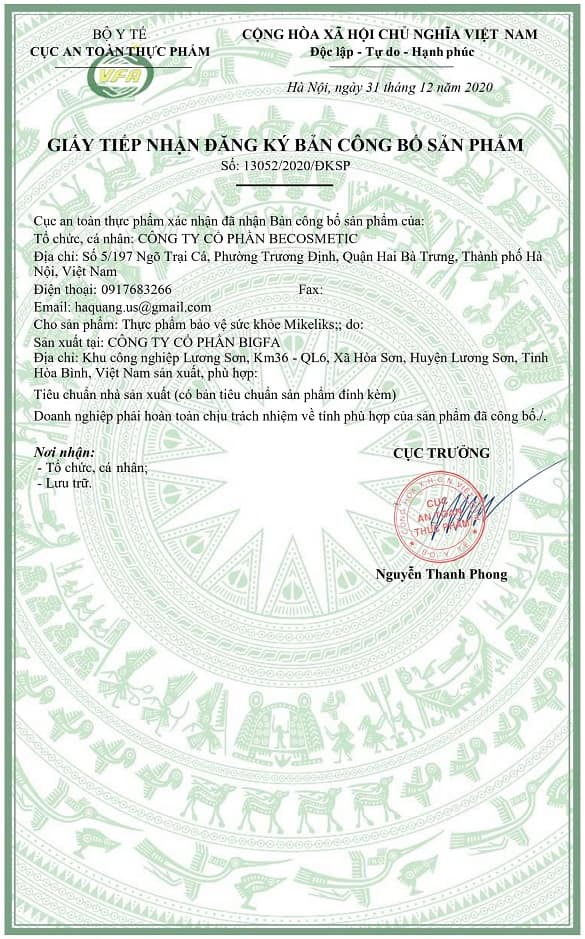 chứng nhận mikeliks