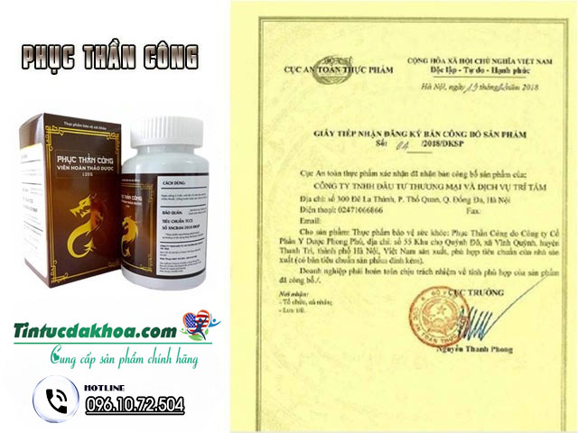 giấy công bố sản phẩm phục thần công